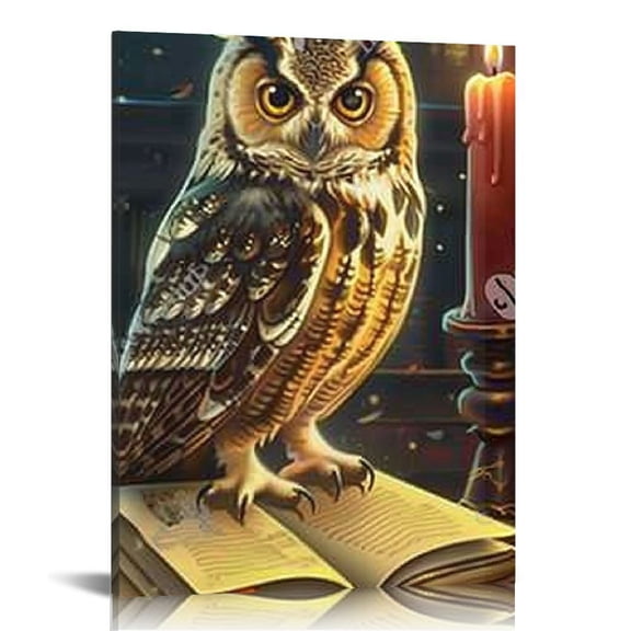 FCXZI Vintage Book OwlWatercolor Oil Painting Canvas Interior Aesthetics Decor Housewarming Gift, Artistic Painting Wall Home Bathroom Decor with Ready to Hang 12x16in