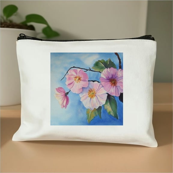 FCXZI Vintage Large Makeup Bag, Pink Floral Pattern Cosmetic Bag,Travel Makeup Bag,Leather Makeup Pouch, Cosmetic Travel tote bags,Portable travel toiletry bag White