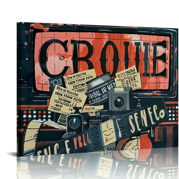 FCXZI Vintage Movie Theater Canvas Wall Art Decor for Home Bathroom Ready To Hang Room Home Art Decor 16x12in