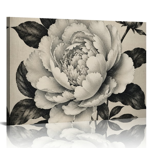 FCXZI Vintage Peony Sketch Canvas Wall Art for Living Room Bedroom Kitchen Bathroom 24x16in