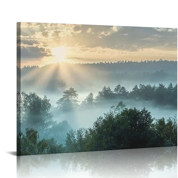 FCXZI Wall Art Foggy Mountain Landscape Canvas Prints Misty Mountains Scenic Wall Art for Living Room Bedroom Decor Artwork Walls Ready to Hang 16x12in