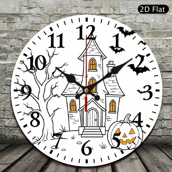 FCXZI Wall Clock Battery Operated, Haunted House Line Art Print, Silent Mechanical Movement Battery Operated (AA Not Included) - Lobby Corridor Dining Room Bedroom Office Classroom
