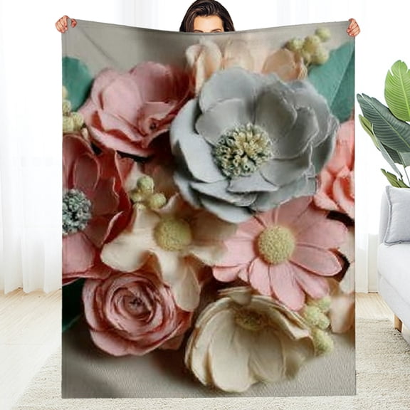 FCXZI Warm Cozy Decorative Flannel Blanket Bouquet Paper Flowers Pastel 30*40in