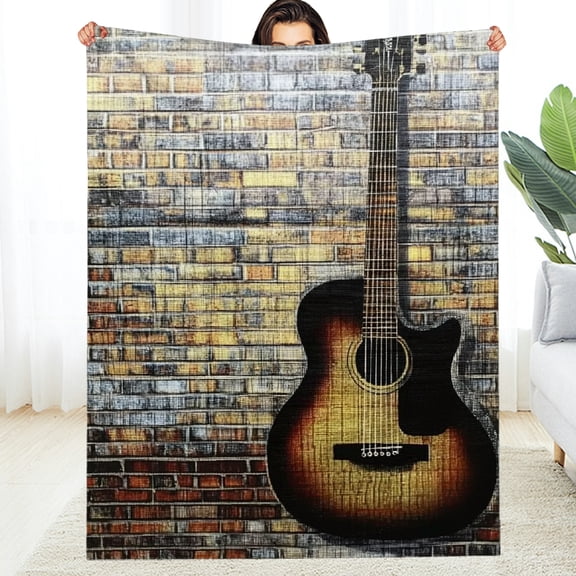FCXZI Warm Cozy Decorative Flannel Blanket Guitar Brick Wall Design 30*40in