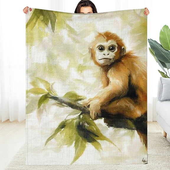 FCXZI Warm Cozy Decorative Flannel Blanket Monkey Branch Leaves 40*50in