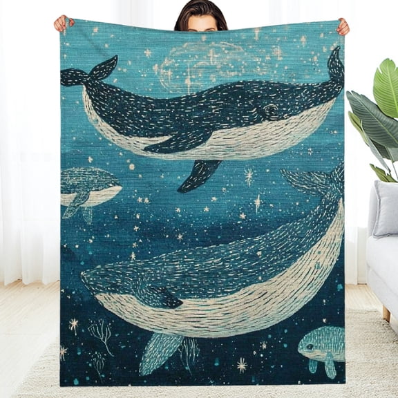 FCXZI Warm Cozy Decorative Flannel Blanket Whales Ocean Stars 30*40in