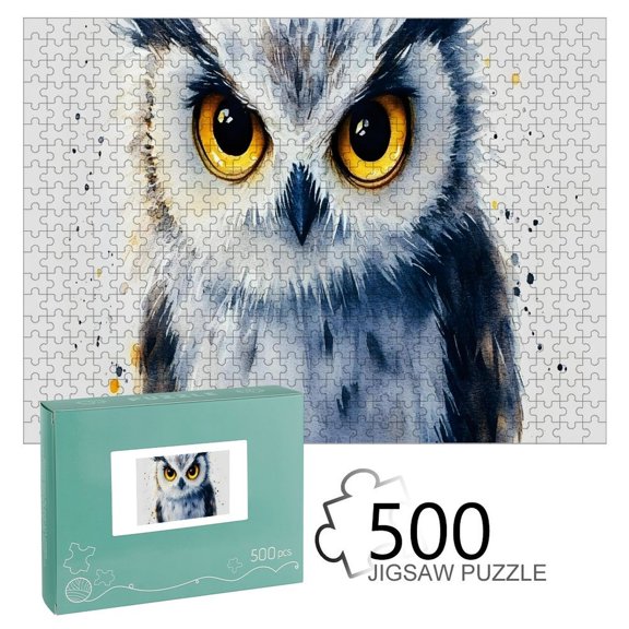 FCXZI Watercolor Owl Portrait, Interest Wooden Jigsaw Puzzle, HD Printed Art Puzzle, Interactive Family Game, Wall Decor for Bedroom Living Room, Educational, Fun Gift for Adults and Family