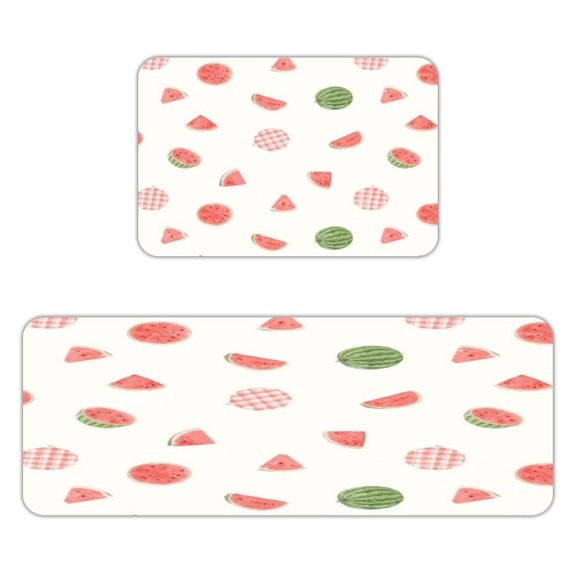 FCXZI Watermelon Gingham Dot Pattern Kitchen Mats for Floor, Sets of 2, Soft Washable, Clear Print, Non Skid Waterproof Kitchen Rug for Sink Floor Sink Laundry Bar Office Room Home Cooks