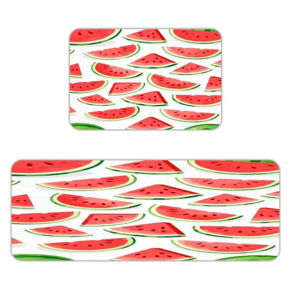 FCXZI Watermelon Slice Cartoon Pattern Kitchen Mats for Floor, Sets of 2, Soft Washable, Clear Print, Non Skid Waterproof Kitchen Rug for Sink Floor Sink Laundry Bar Office Room Home Cooks