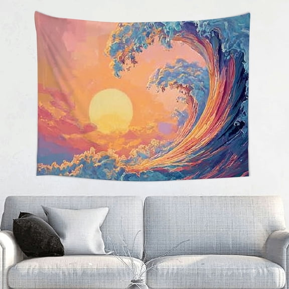 FCXZI Wave Sunset Ocean Print Wall Tapestry Art for Home Decor 40*30in