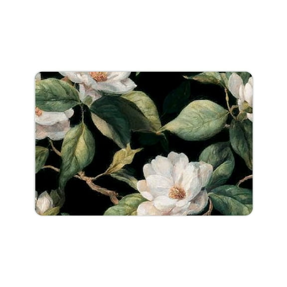 FCXZI White Flowers Green Leaves Rococo Bath Mat Eco-Friendly Quick Dry 24x16in