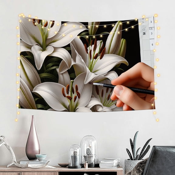 FCXZI White Lilies Print Wall Tapestry for Living Room Bedroom Decor 60*40in