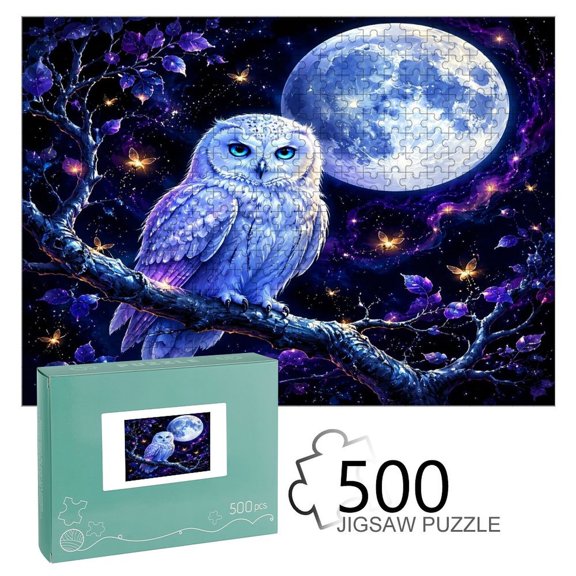 FCXZI White Owl And Full Moon, Interest Wooden Jigsaw Puzzle, HD Printed Art Puzzle, Interactive Family Game, Wall Decor for Bedroom Living Room, Educational, Fun Gift for Adults and Family