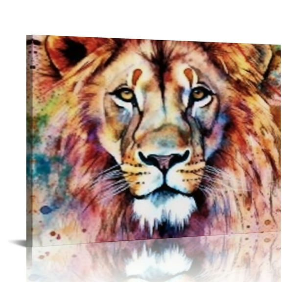FCXZI Wildlife Animal Lion Canvas Wall Art Decor, Watercolor Lion Paintings, Modern Colorful Splash-Ink Art Decor for Living room Kids Room Bedroom Office Home Walls Artwork Canvas paintings 16x12in