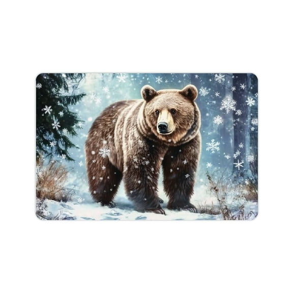 FCXZI Winter Forest Bear Bathroom Mat - Watercolor Bear with Snowflake Bathroom Mat Wildlife Tree Art Mat Floor Mat Kitchen Bedroom Home Dcor 24x16in