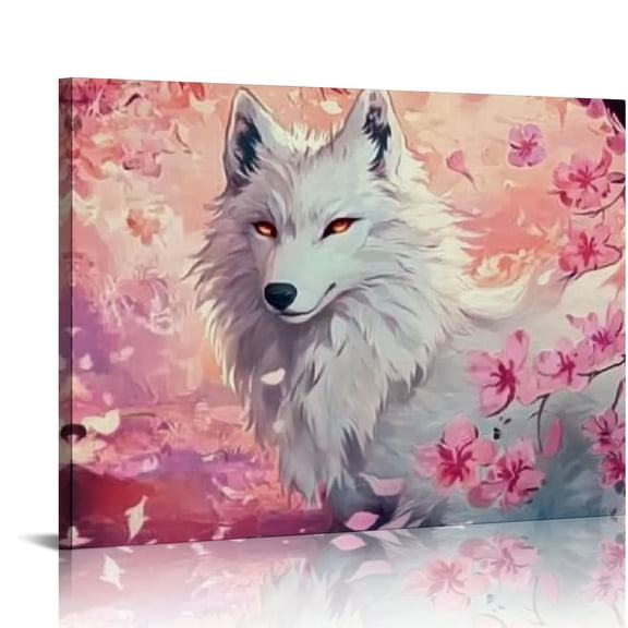 FCXZI Wolf Flowers Anime Art Canvas Prints Wall Art Decor for Home Bathroom Ready To Hang Room Decor 16x12in