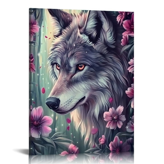 FCXZI Wolf Flowers Forest Canvas Wall Decor for Home Office Bedroom 16x20in