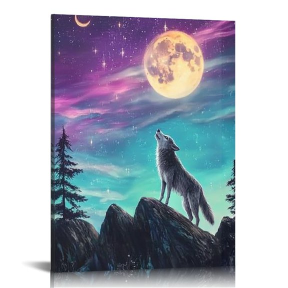 FCXZI Wolf Moon Print Canvas Wall Art Home Decor 12x16 16x20 16x20in