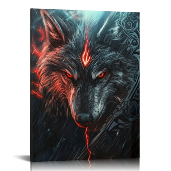 FCXZI Wolf Red Eyes Lightning Bolt Canvas Print Home Decor for Living Room Bedroom Office 12x16in