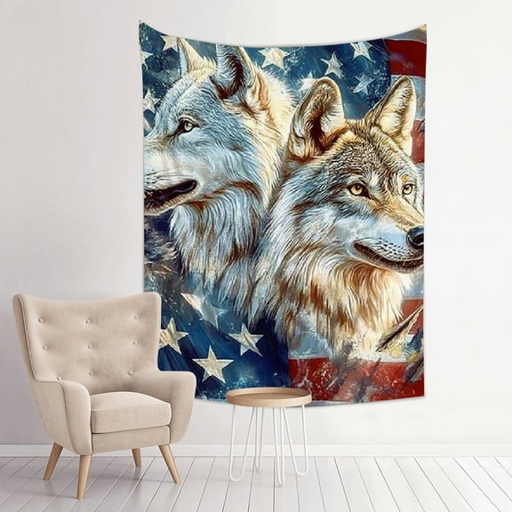 FCXZI Wolfs Bald Eagle American Flag Wall Art Tapestry 100% Polyester 30*40in