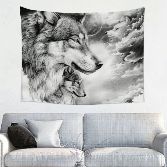 FCXZI Wolves Sky Clouds Tapestry Wall Art for Living Room Bedroom 40*30in