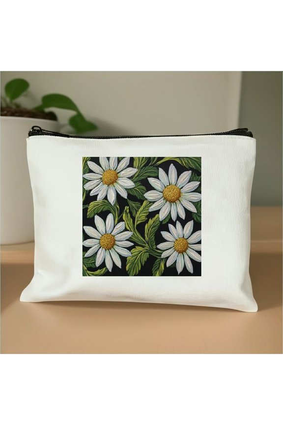Woman Makeup Bag Daisy, Blossom Floral Daisy Chamomiles Makeup Bags Travel Cosmetic Bags Toiletry Makeup Organizer Pencil Pouch Make Up Cosmetic Bag For Owners Lady Birthday Gifts White