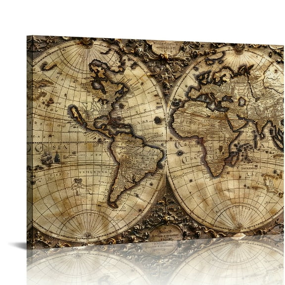 FCXZI World Map Canvas Wall Art Decor Ready To Hang - Home Living Room Bedroom Office Hotel Decorations 16x12in