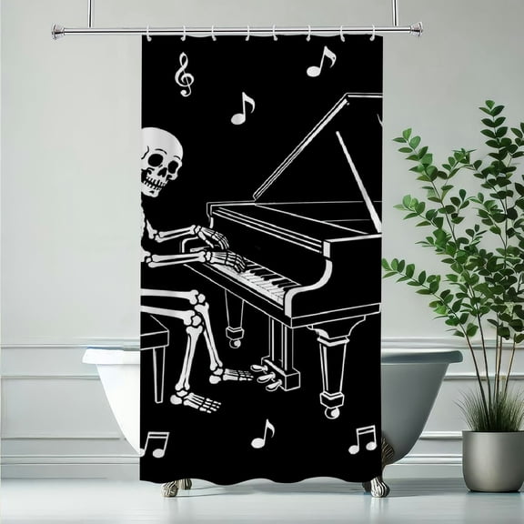 FCXZI keleton Playing Grand Piano Music Notes Waterproof Shower Curtain  Decor with Hooks Bathroom