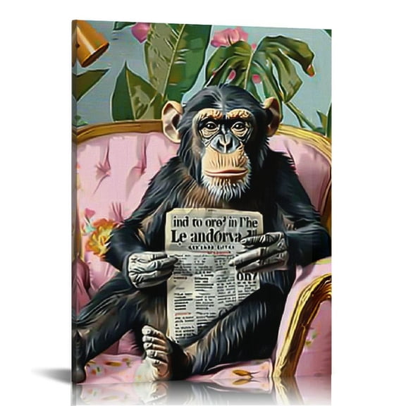 FCXZI The monkey sits on the couch and reads Indoor art wall decoration home is suitable for living room, bedroom, office, dining room, club decoration, can hang Canvas painting 12x16in