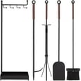 thumbnail image 1 of FCYNMF 5-Piece Fireplace Tool Set, Modern Wrought Iron Fire Pit Tools with Stand, Includes Poker, Tongs, Shovel, Brush, Ergonomic Handles for Indoor & Outdoor Use - Black, 1 of 7
