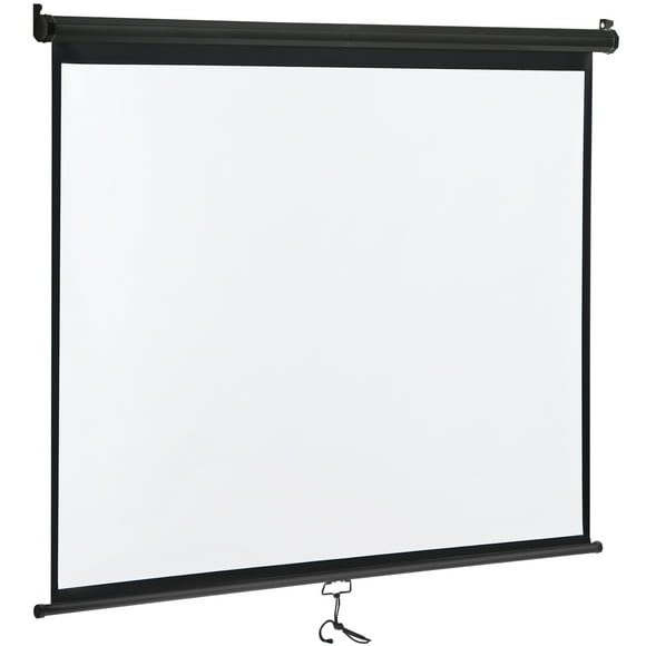 FCYNMF 73" Manual Pull Down Projector Screen with Auto Lock 4:3 Matte White HD Projection Surface, Black Backing, Metal Casing, Ceiling & Wall Mount