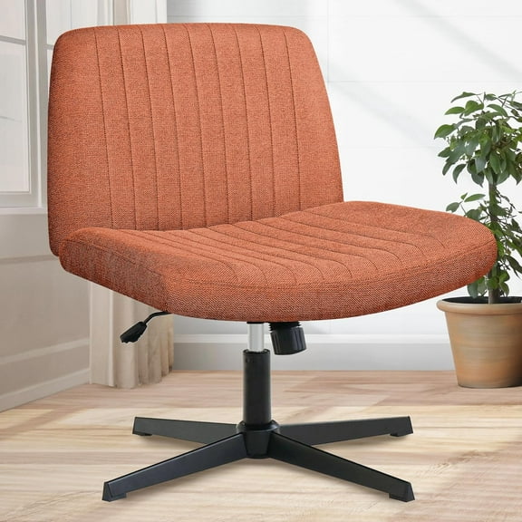 FCYNMF Criss Cross Chair No Wheels Comfy Cross Legged Office Desk Armless Wide Vanity Makeup Chair Adjustable Computer for Home Office Fabric (Brown)