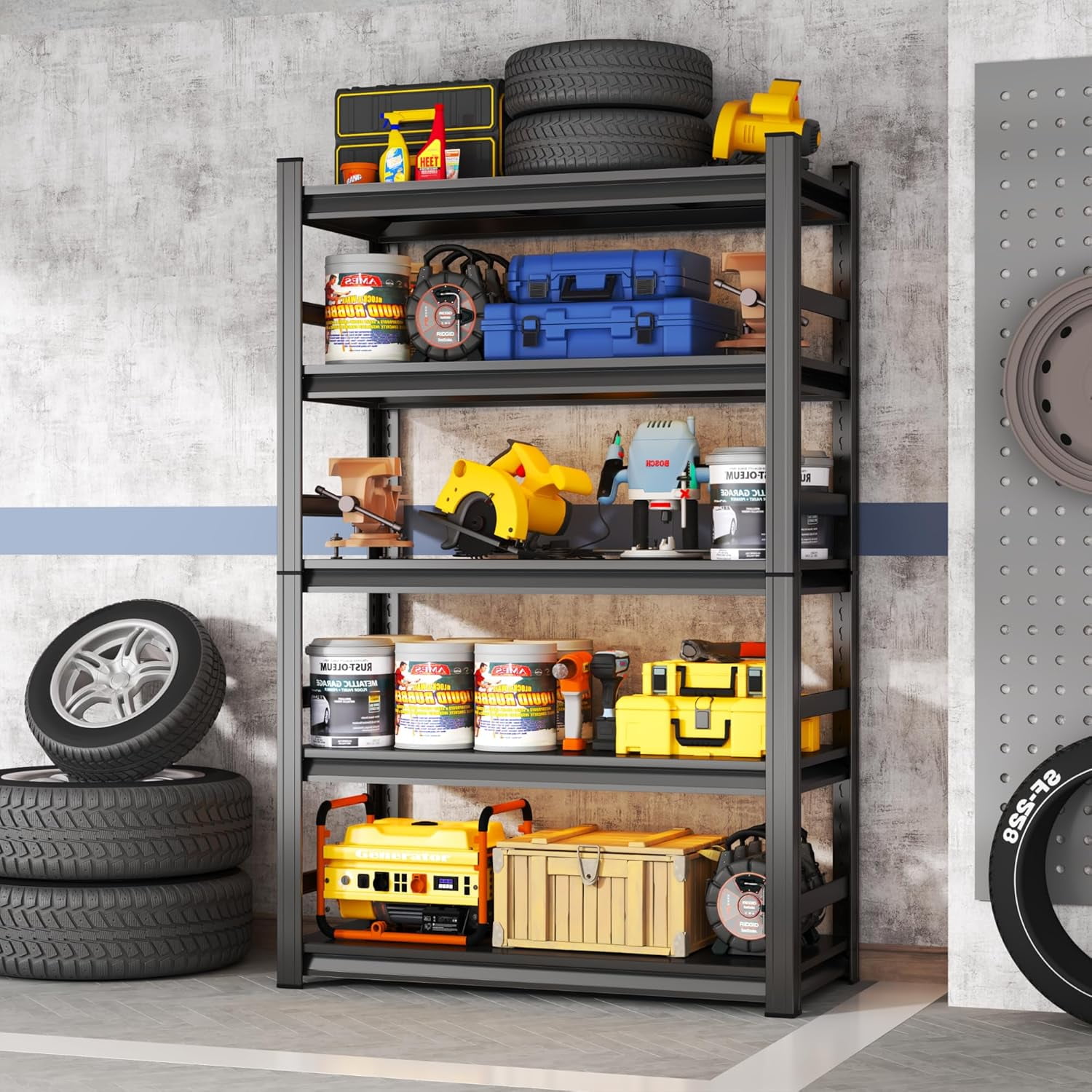 FCYNMF Metal Garage Shelving Unit, Heavy Duty 5-Tier Adjustable Storage ...