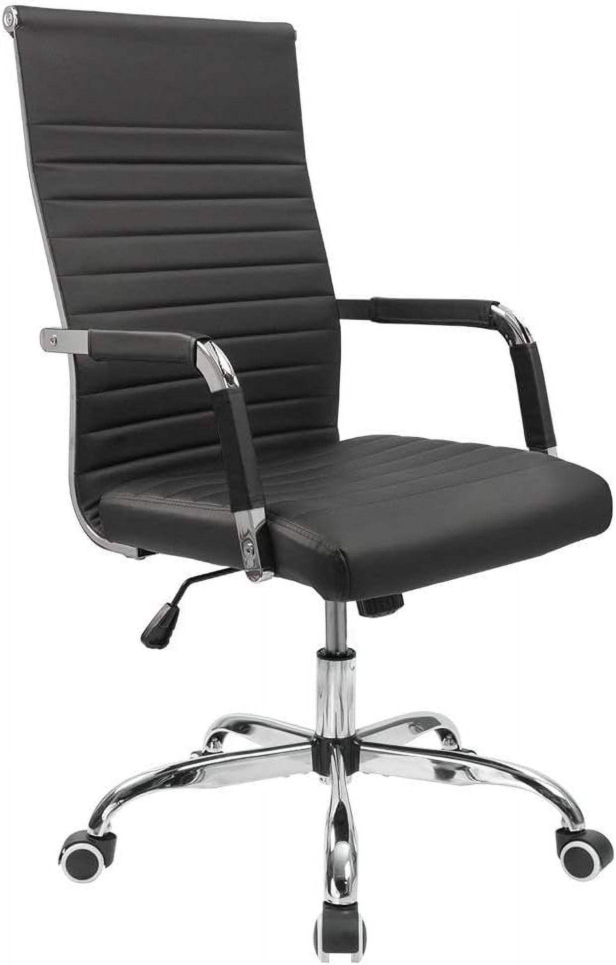 FCYNMF Mid-Back Ribbed PU Leather Office Chair, Adjustable Swivel Desk ...