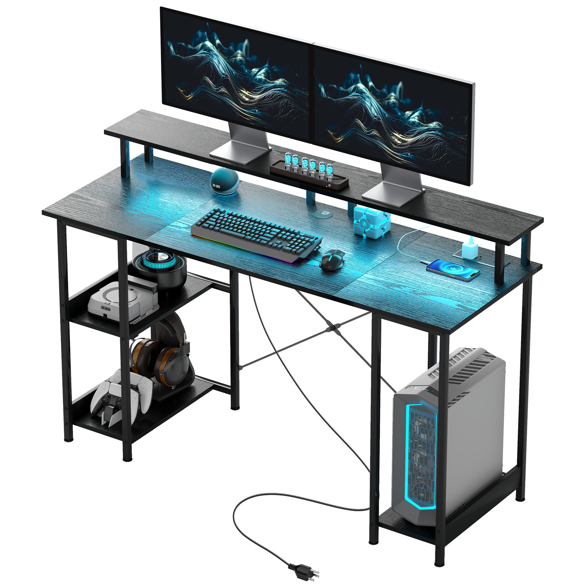 FCYNMF Reversible Computer Desk with RGB Lights and Charging Station ...