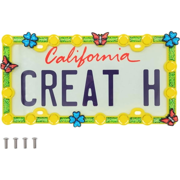 FD&D Custom License Plate Frame,Starter Kit with Blue Daisy and Red Ladybug