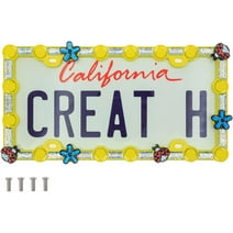 FD&D Custom License Plate Frame,Starter Kit with Blue Daisy and Red Ladybug