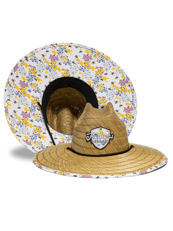 FD Straw Hat | UPF 50+ Sun Protection | Wide Brim | Lifeguard Hat | Lightweight | Beach, Gardening, Fishing, Hiking, Outdoors (US, Alpha, One Size, Save The Bees)