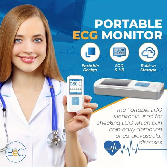 FDA Cleared - Portable ECG Monitor, Heart Rate Monitor with LCD Screen And Storage, Wireless Home Use Heart Monitoring Devices Compatible with Smartphone And PC