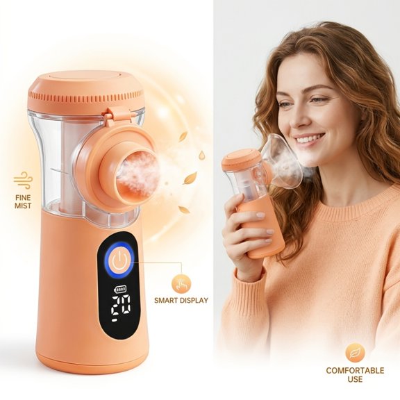 FDA-Cleared Rechargeable Handheld Atomizer with LED Display - Clean, Quiet, and Powerful Mist Output-Orange