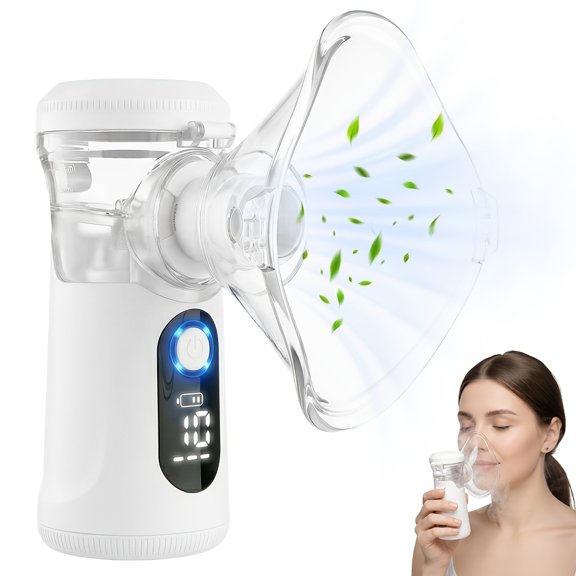 FDA-Cleared Rechargeable Handheld Atomizer with LED Display - Clean, Quiet, and Powerful Mist Output-White