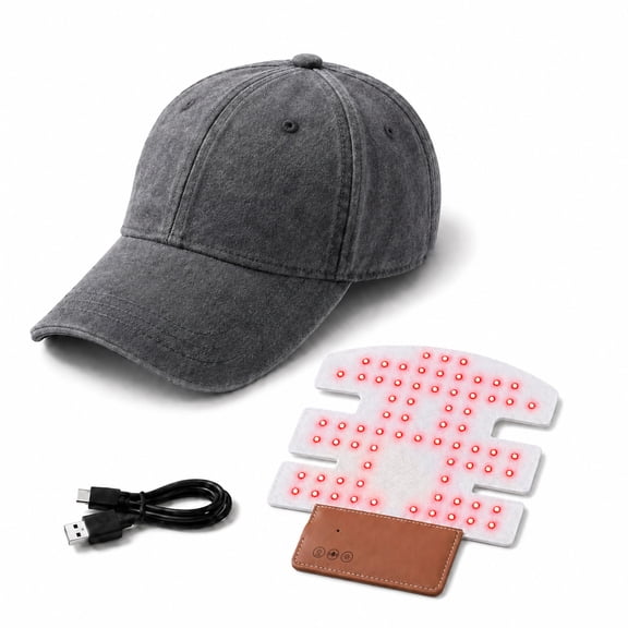 FDA Cleared Red & Blue LED Light Therapy Scalp Cap for Hair Growth Insert with Vibration Massage, 70 LED Beads, Rechargeable Scalp Treatment Liner with Gray Baseball Cap
