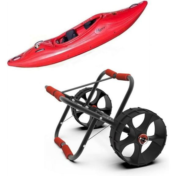 FDB 200LBS Universal Folding Bend Kayak Canoe Boat Carrier Dolly Trailer Tote Trolley Transport Cart Wheel for Carrying Kayaks, Canoes, Paddleboards, Float Mats, Boats Red