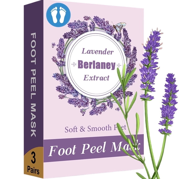 Berlaney Foot Peeling Mask,  Peeling Mask for Dry, Cracked Heels & Calluses with Natural Lavender in 1-2 Weeks, Exfoliating Mask Make feet Baby Soft, 3 Pairs, Unisex