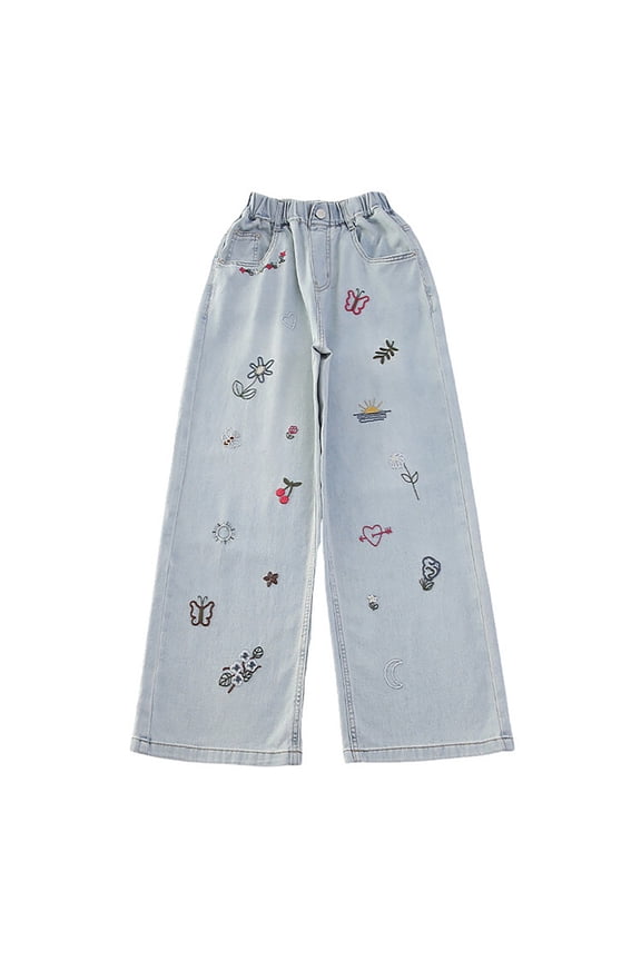 Baggy Jeans Juniors Jeans Straight Leg Yoga Pants Newborn Clothing Work Out Clothes Christmas Gift Preppy Clothes for Kids 3t Girl Clothes, Light Blue 11-12 Years