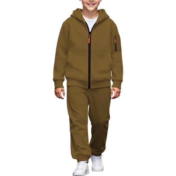 FDDMis Boys 2 Piece Fleece Tracksuit Set Kids Full Zip Hoodie with Zipper and Arm Pocket Teen Girl Fall Winter School Athletic Activewear