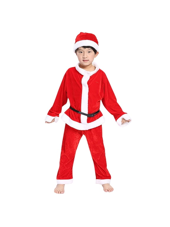 Boys Christmas Holiday Outfit Kids Santa Velvet Top with Faux Fur Trim and Pants Toddler Teen Tween Holiday Party Costume Set