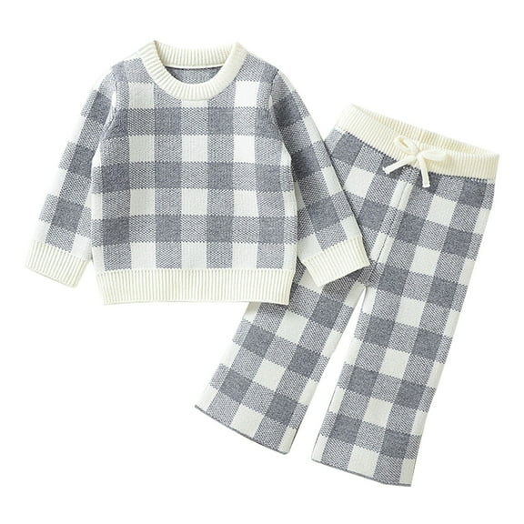 FDDMis Checkered Baby Outfit Baptism Outfits for Boys Girls Christmas Set Boys Lounge Set Girls Legging Sets Size 7-8 18 Months Girl Clothes 2t Girls