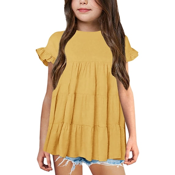 FDDMis Cute Tops Baby Tees for Teens White Tabk Top Camisas De Vestir Para Niños Clothes for Girls 4-6 6t Girls Clothes Girl Clothes Size 6, Yellow 10-12 Years
