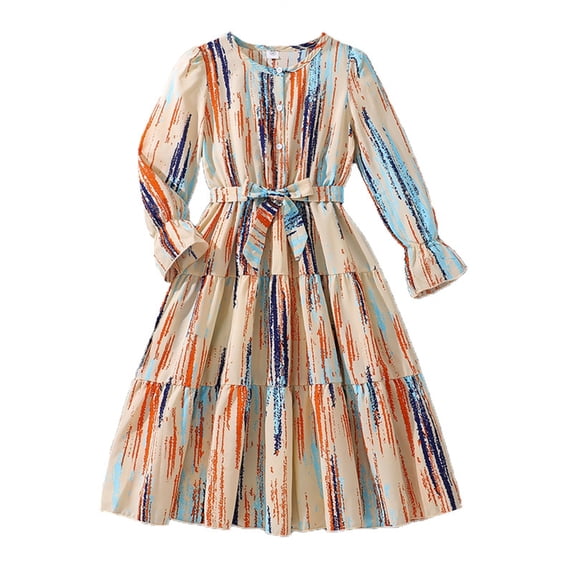 FDDMis Girls Dresses Size 10-12 Long Sleeve Midi Dress Party Dresses Elegant Dresses Tunic Dress Plus Size Fall Dresses Girls Clothes Size 8, Orange 9-10 Years